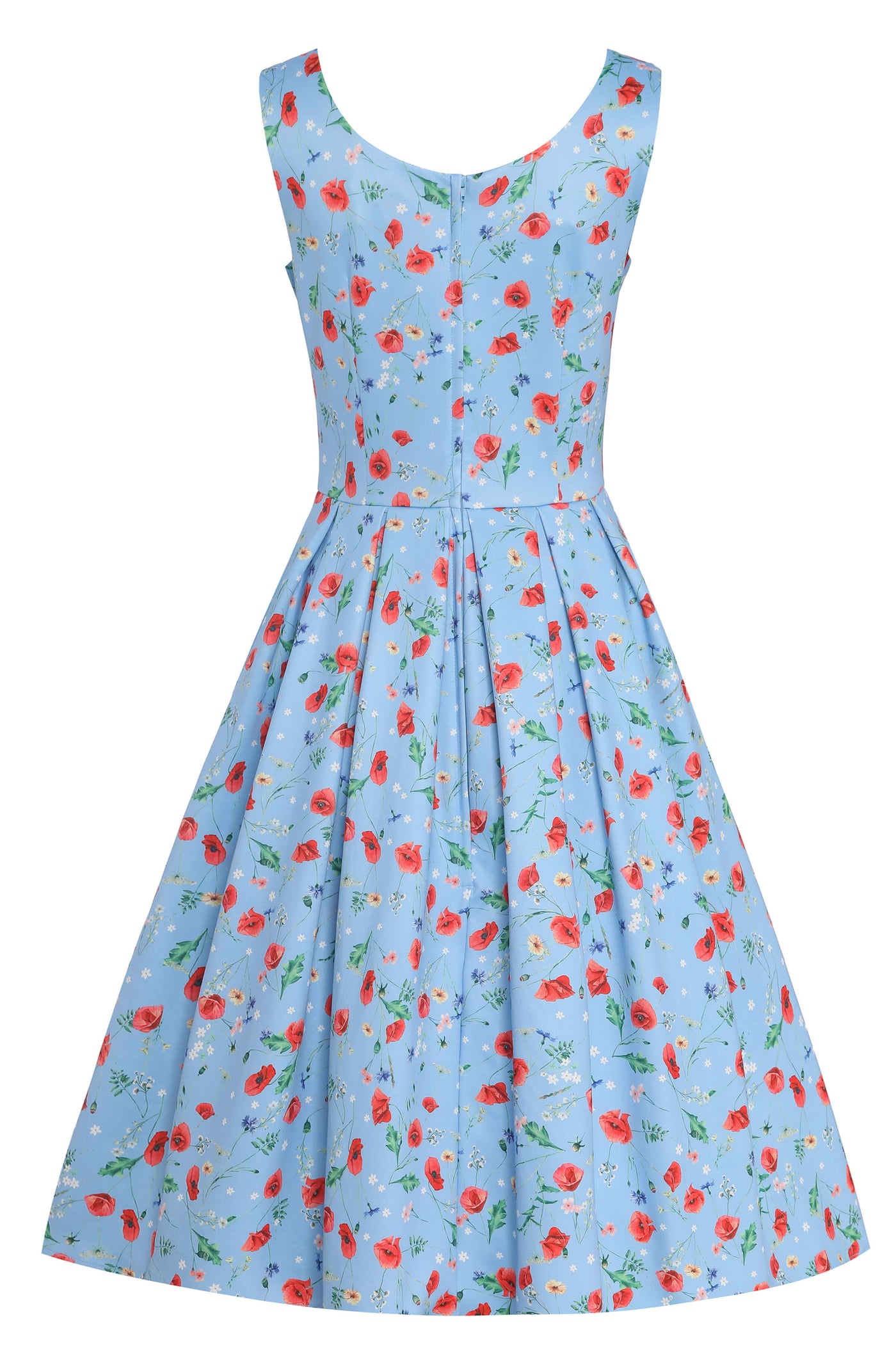 amanda light blue poppy floral swing dress front angle