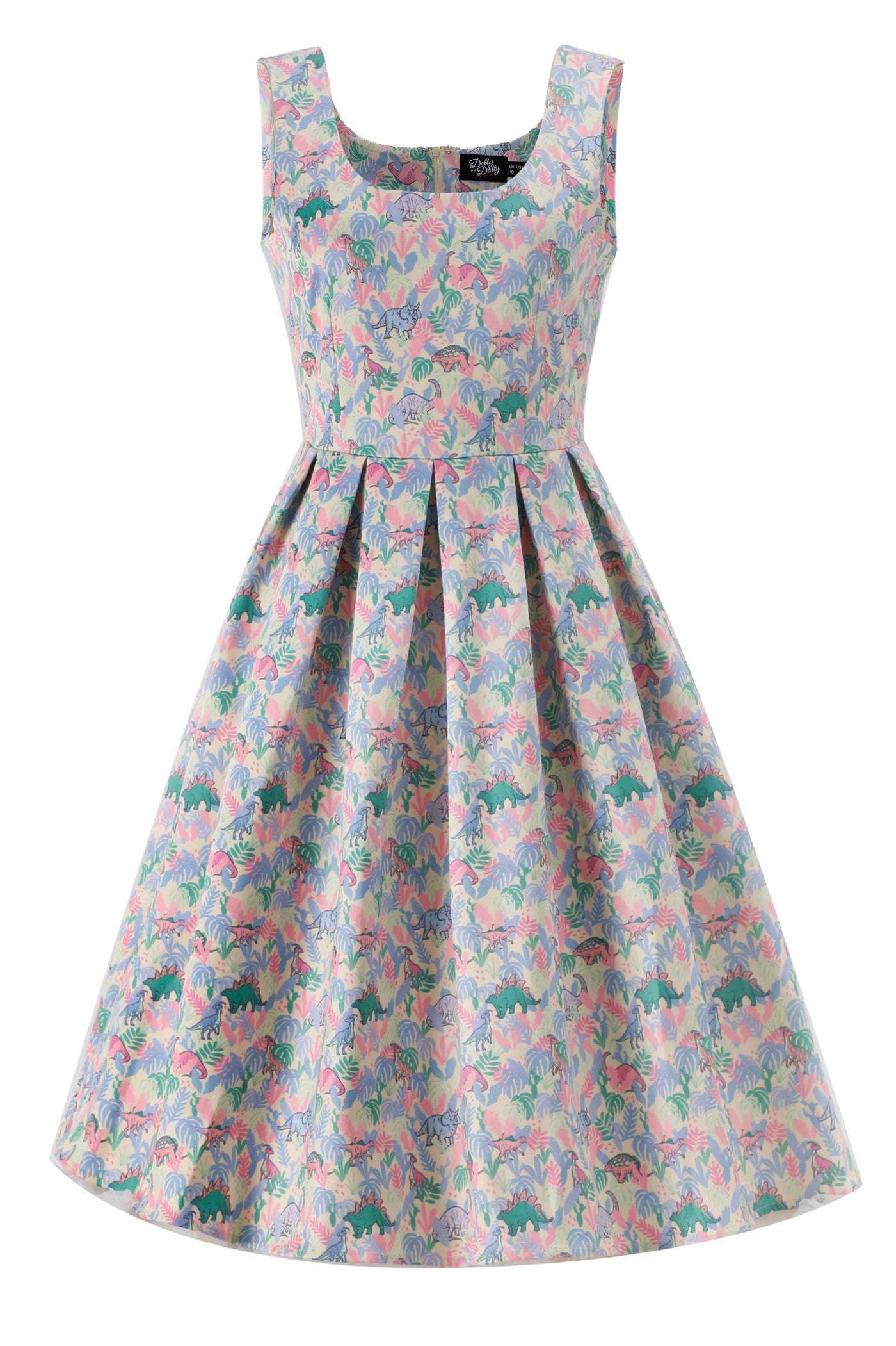 Front view of Amanda Pastel Dinosaur Flared Dress