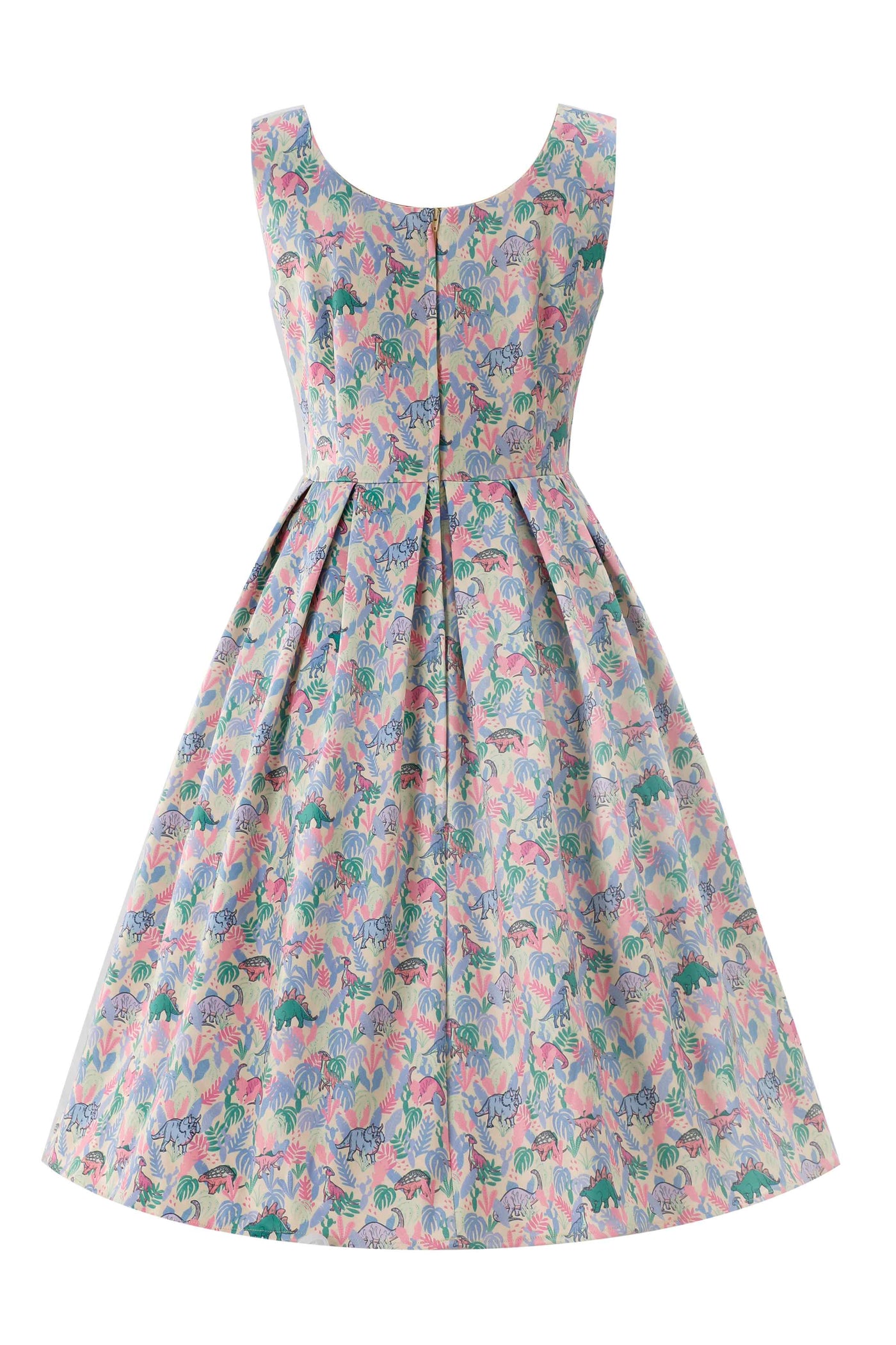 Back view of Amanda Pastel Dinosaur Flared Dress