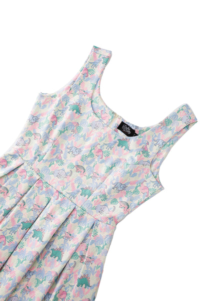 Close up view the top of Amanda Pastel Dinosaur Flared Dress
