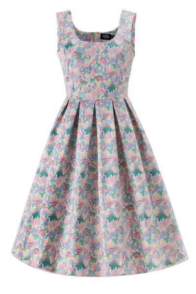 Front view of Amanda Pastel Dinosaur Flared Dress