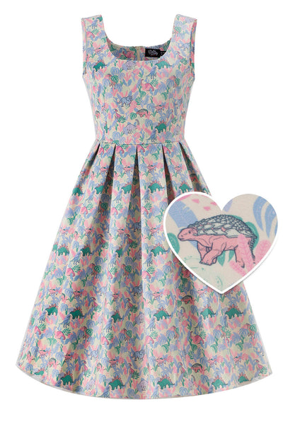 Front view of Amanda Pastel Dinosaur Flared Dress