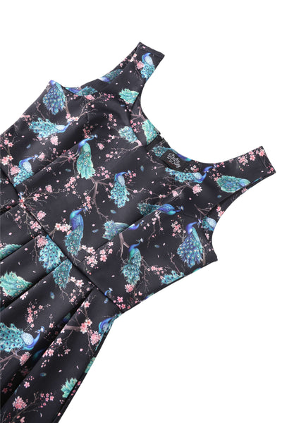 Close up view of Amanda Peacock Swing Dress In Dark Blue