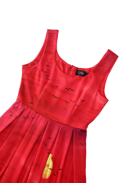 Close up view the top of Amanda Red Sunset Flared Dress