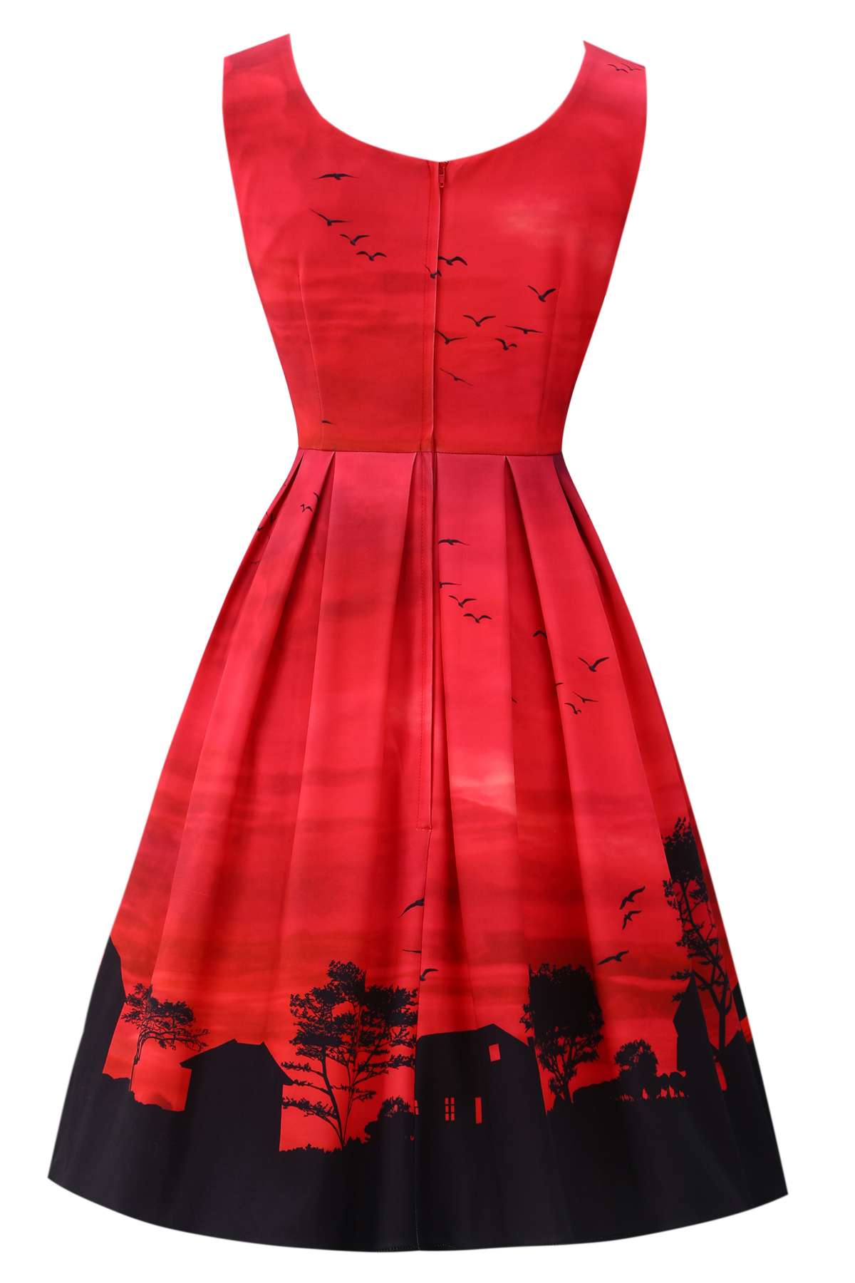 Back view of Amanda Red Sunset Flared Dress