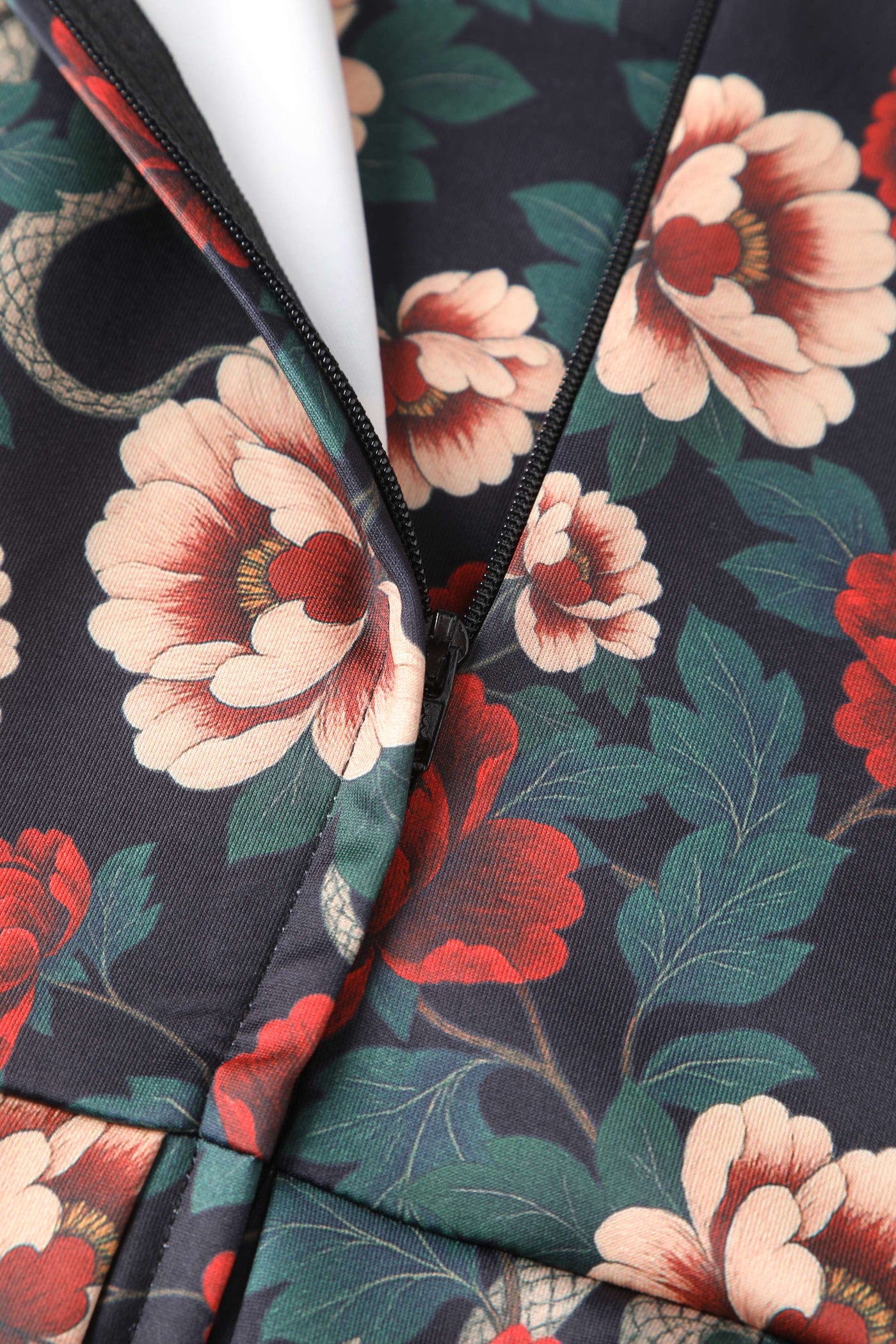 Zipper of Amanda Rockabilly Rose & Snake Print Dress