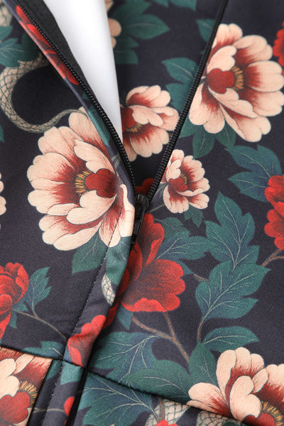 Zipper of Amanda Rockabilly Rose & Snake Print Dress