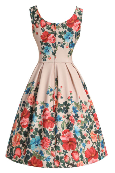 Back view of Amanda Victorian Floral Dress In Beige