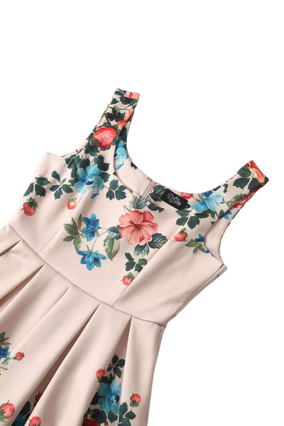 Close up view the top of Amanda Victorian Floral Dress In Beige