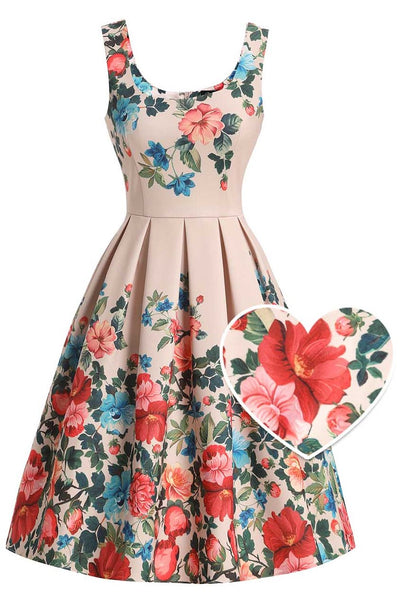 Front view of Amanda Victorian Floral Dress In Beige