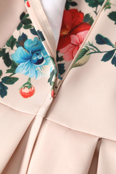 Zipper of Amanda Victorian Floral Dress In Beige