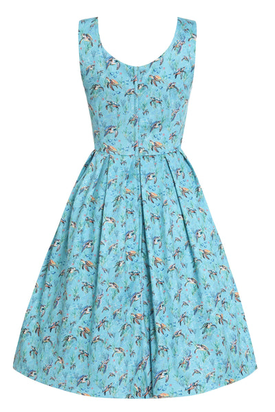 Back view of Aquamarine Turtle Print Flared Dress