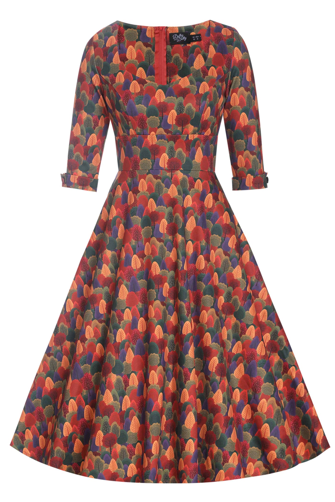 Front view of Scarlette Autumn Foliage Midi Dress