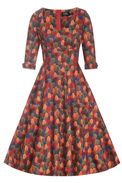 Front view of Scarlette Autumn Foliage Midi Dress