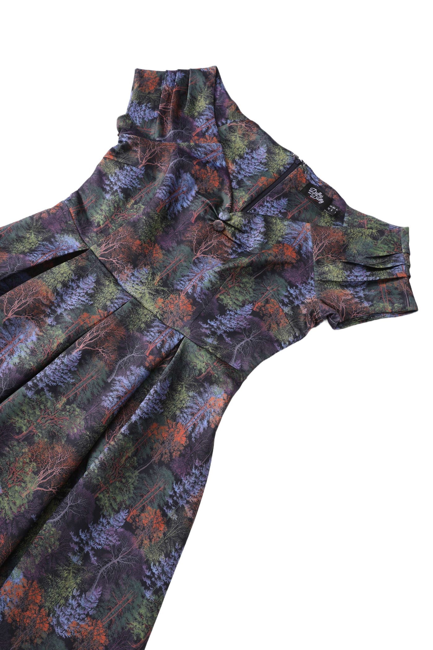 Close up view of Autumn Foliage Off Shoulder Dress