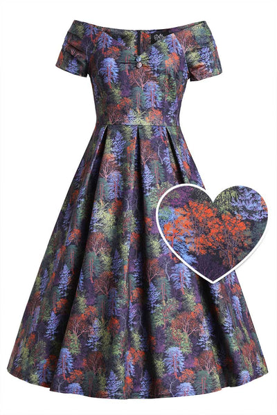 Front view of Autumn Foliage Off Shoulder Dress