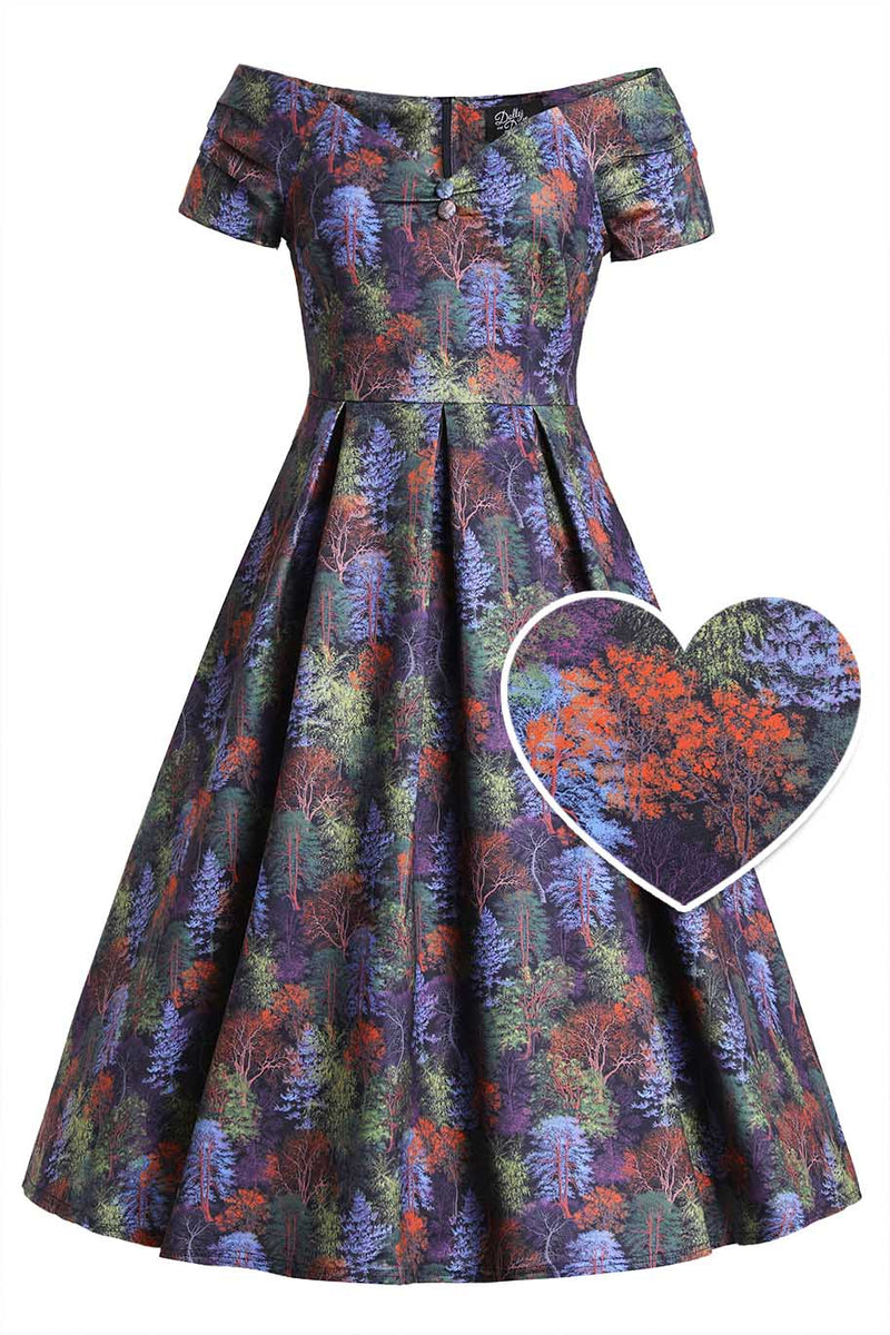 Front view of Autumn Foliage Off Shoulder Dress
