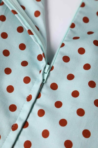Close up View of Baby Blue and Red Polka Dot Off Shoulder Dress