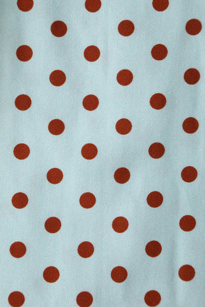 Close up View of Baby Blue and Red Polka Dot Off Shoulder Dress