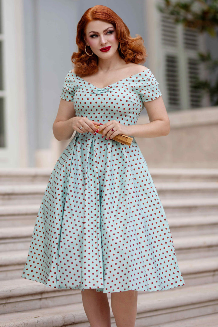 Blue and red polka dot dress clearance
