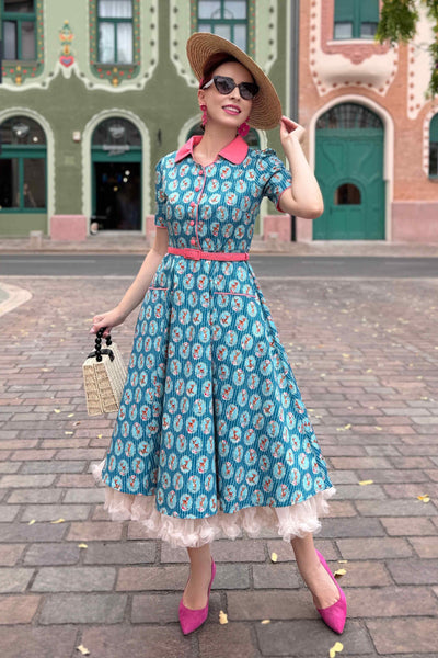A model wearing a Baby Deer Midi Shirt Dress In Blue