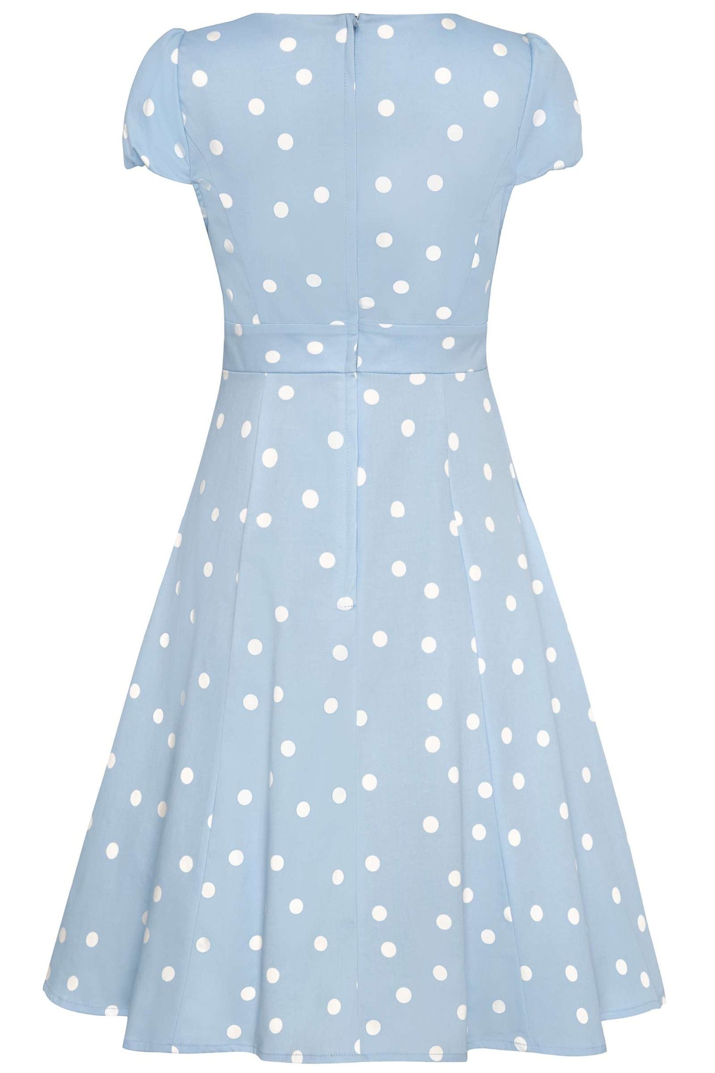 Women's Fifties Style Polka Dot Sleeved Dress In Pale Blue & White Women's Fifties Style Polka Dot Sleeved Dress In Pale Blue & White
