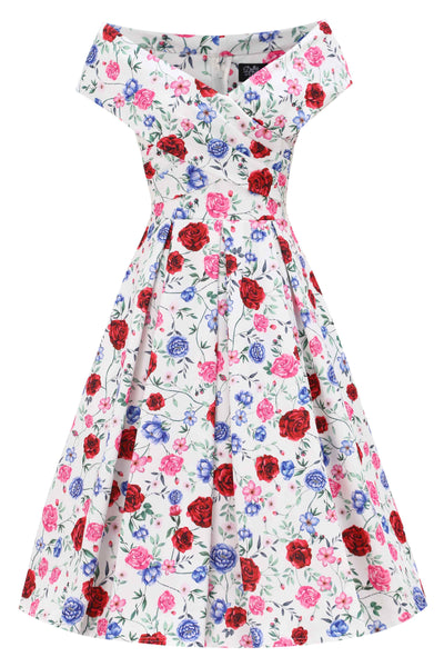 Front view of Beverly Rose Off Shoulder Dress In White