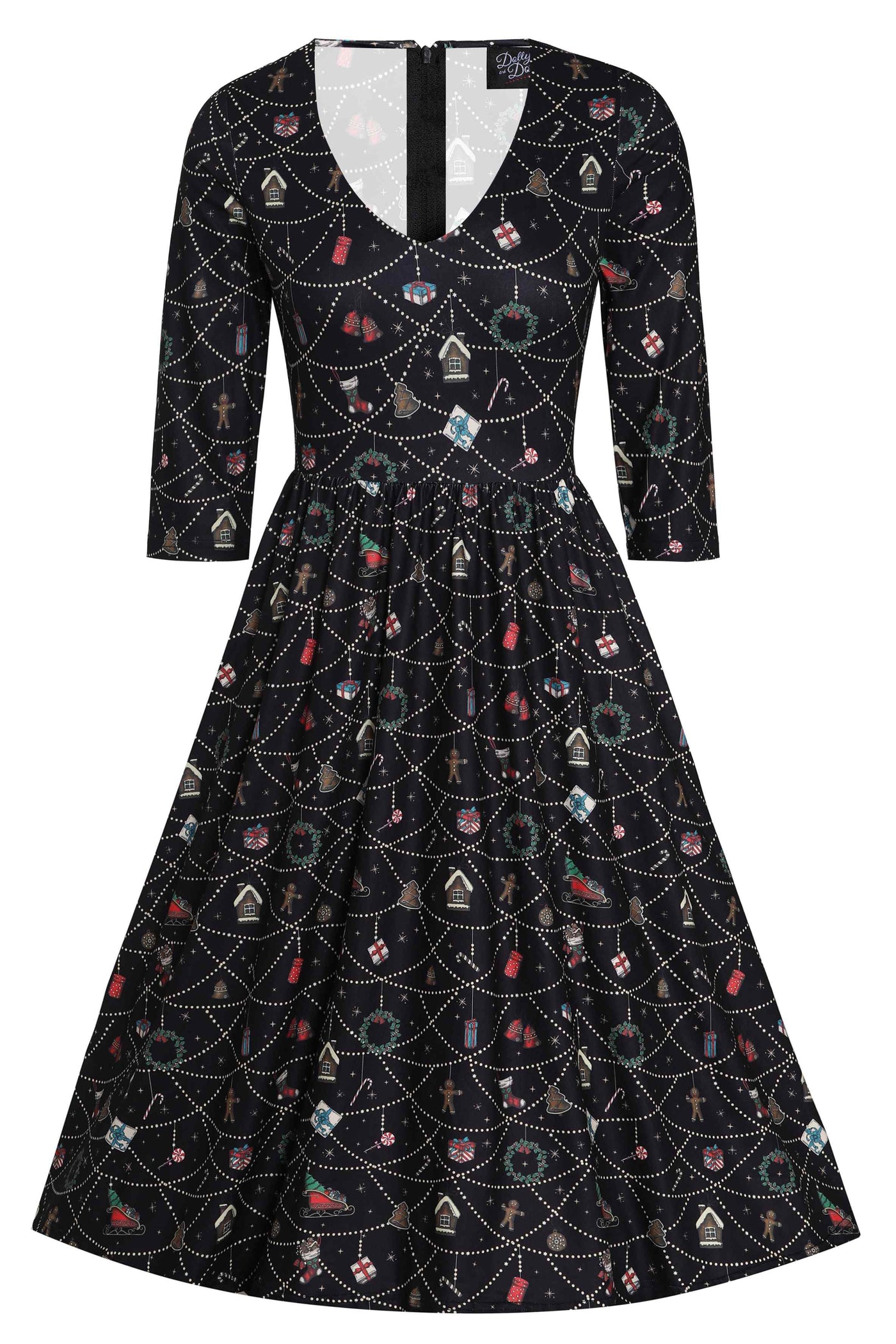 Front view of Billie Christmas Print Long Sleeved Dress