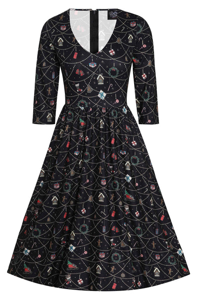 Front view of Billie Christmas Print Long Sleeved Dress