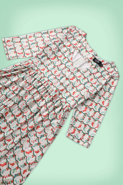 Close up view of Billie Christmas Stocking Long Sleeved Dress