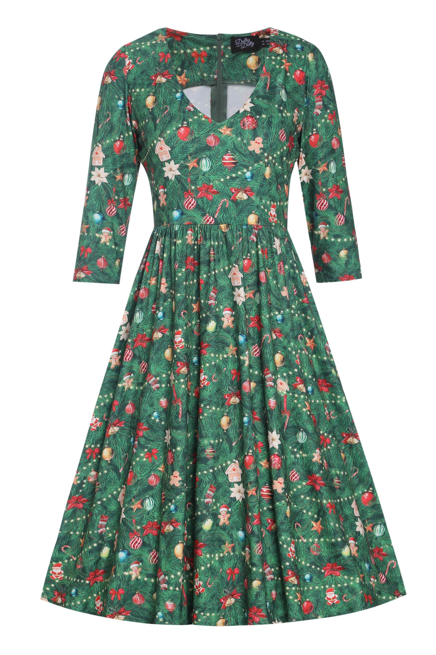 Front view of Billie Christmas Tree Long Sleeved Dress