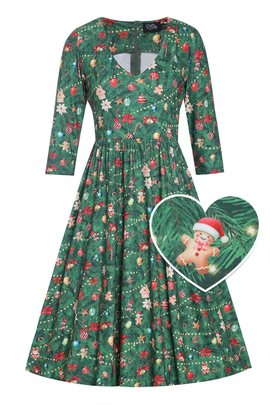 Front view of Billie Christmas Tree Long Sleeved Dress