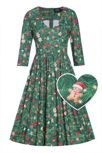 Front view of Billie Christmas Tree Long Sleeved Dress