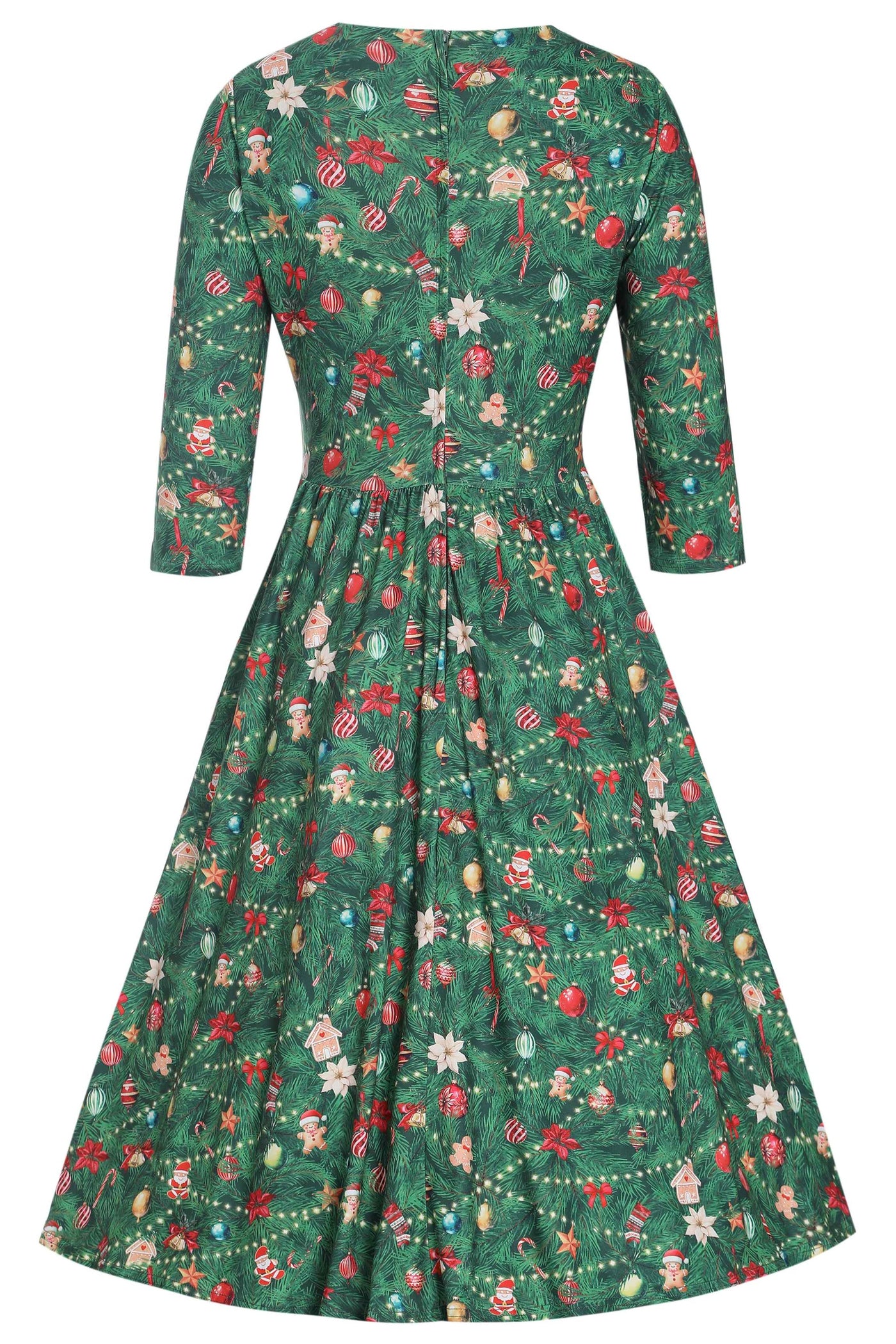 Back view of Billie Christmas Tree Long Sleeved Dress