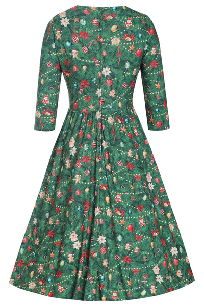 Back view of Billie Christmas Tree Long Sleeved Dress