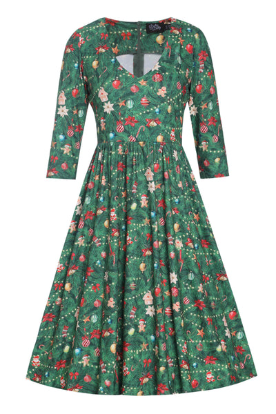Front view of Billie Christmas Tree Long Sleeved Dress