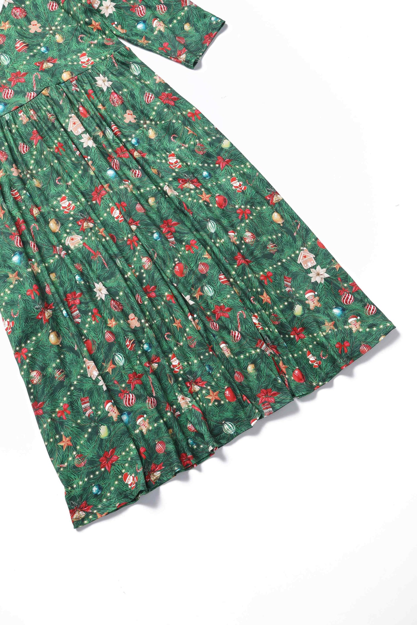 Close up view of Billie Christmas Tree Long Sleeved Dress