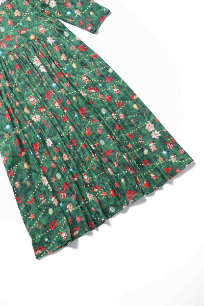 Close up view of Billie Christmas Tree Long Sleeved Dress