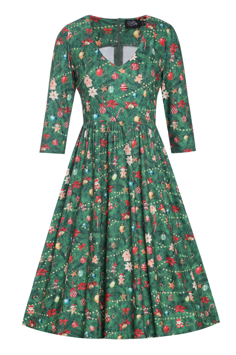 Front view of Billie Christmas Tree Long Sleeved Dress
