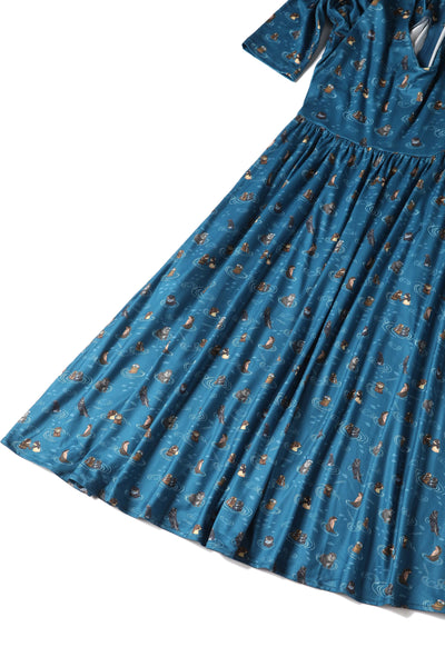 billie long sleeved blue otter family dress skirt close up