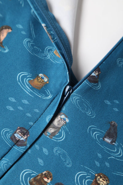 billie long sleeved blue otter family dress zipper