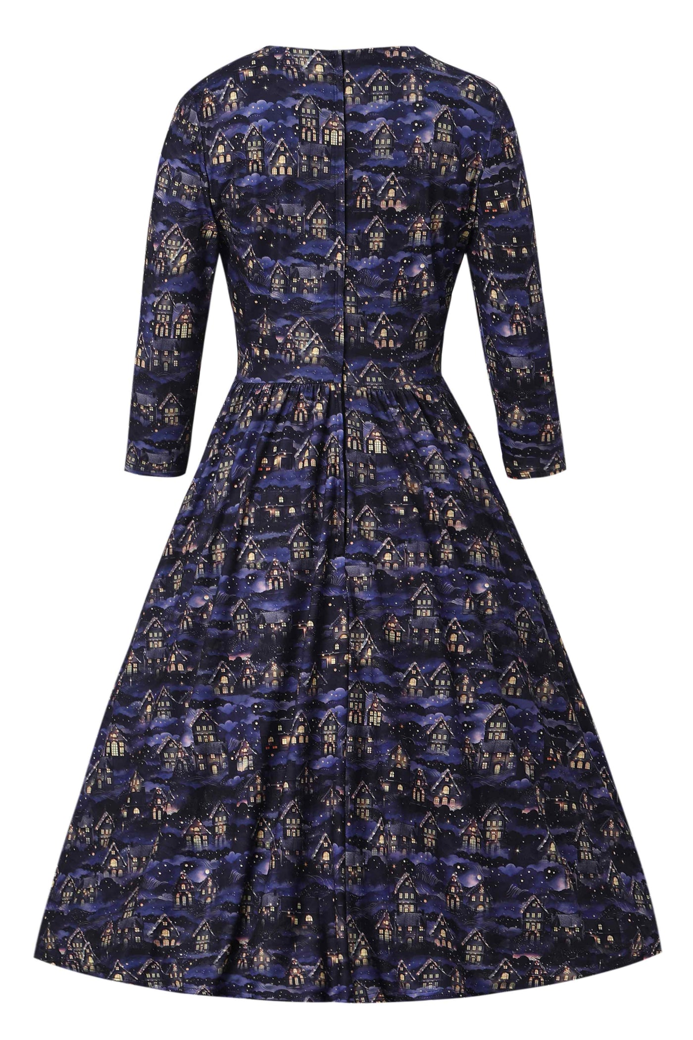Back view of Billie Purple Christmas Eve Flared Dress