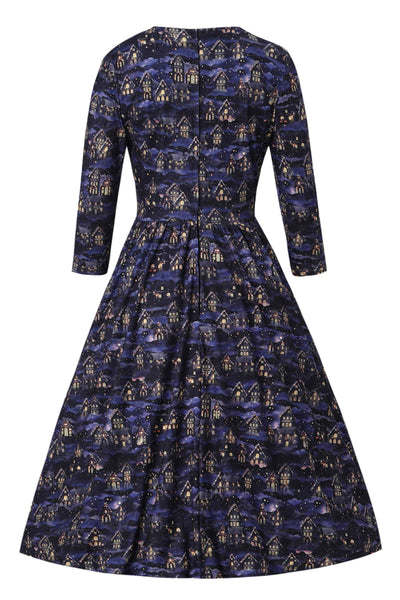 Back view of Billie Purple Christmas Eve Flared Dress