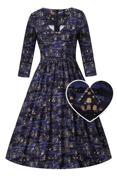 Front view of Billie Purple Christmas Eve Flared Dress