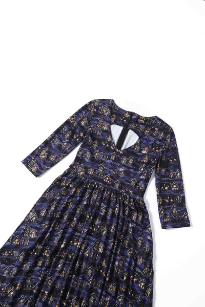 Close up view the top of Billie Purple Christmas Eve Flared Dress