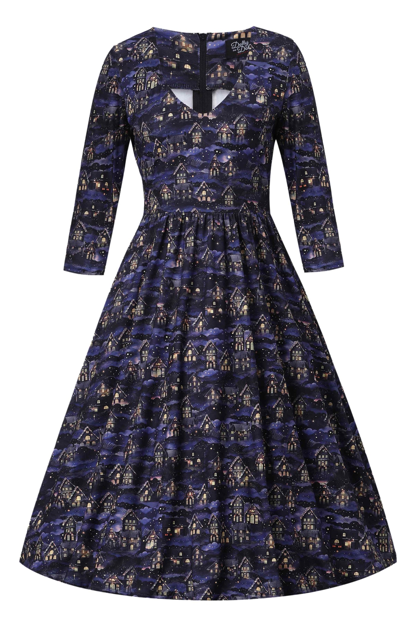 Front view of Billie Purple Christmas Eve Flared Dress