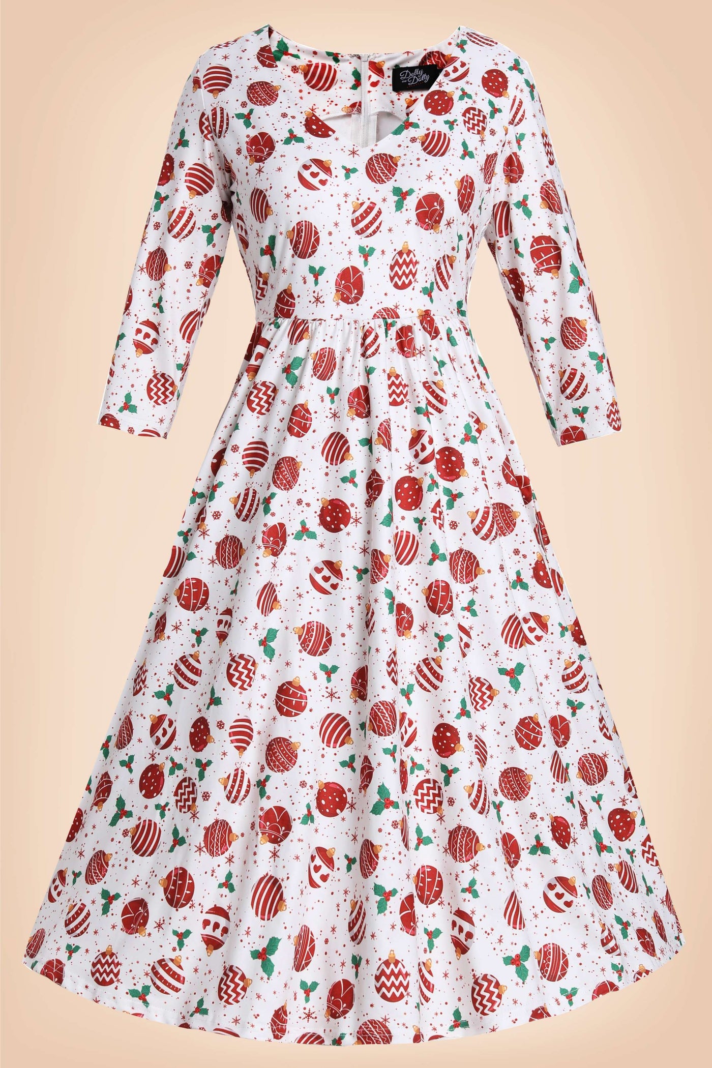Front view of Billie Red Bauble Long Sleeved Dress