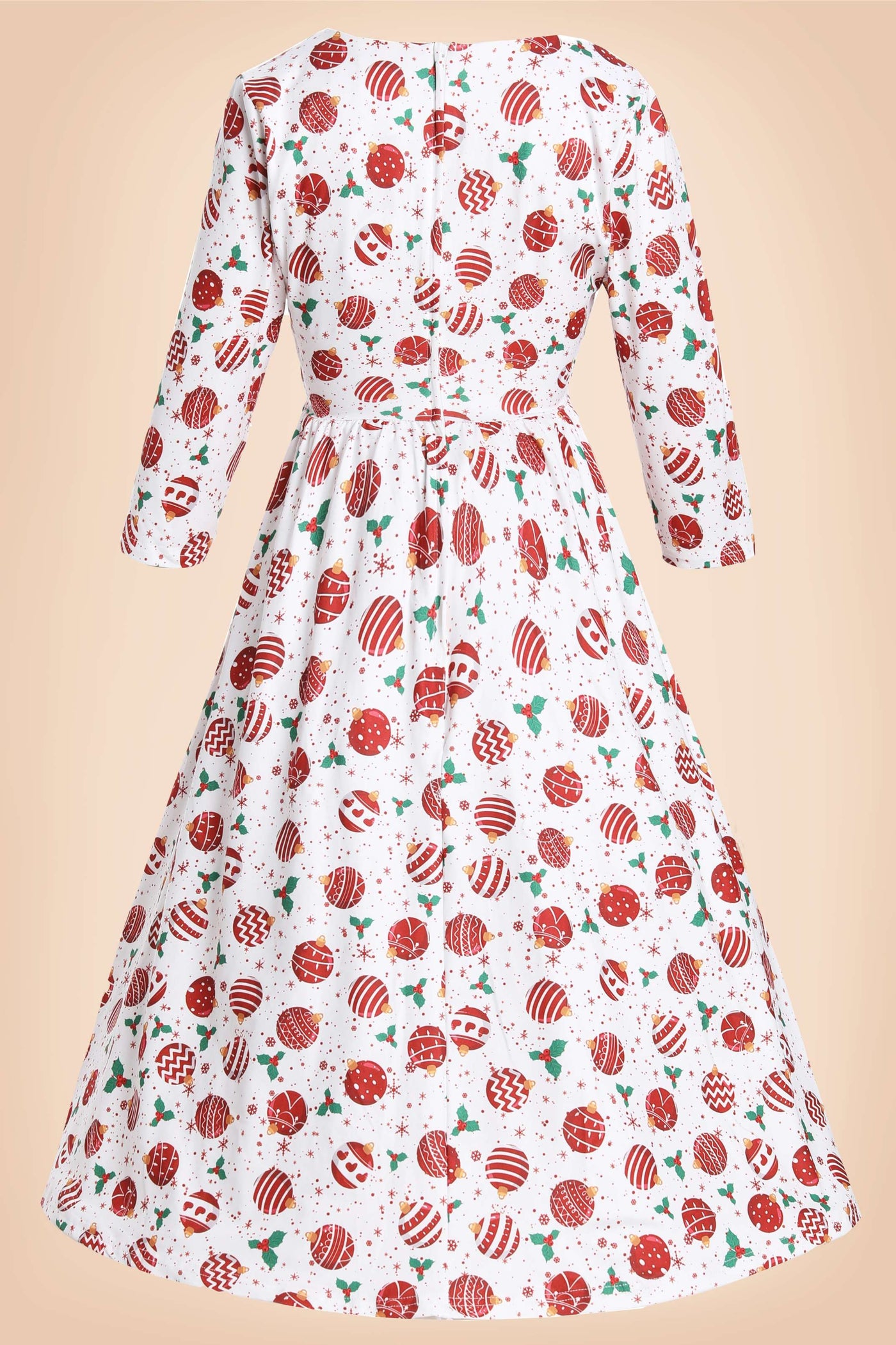 Back view of Billie Red Bauble Long Sleeved Dress