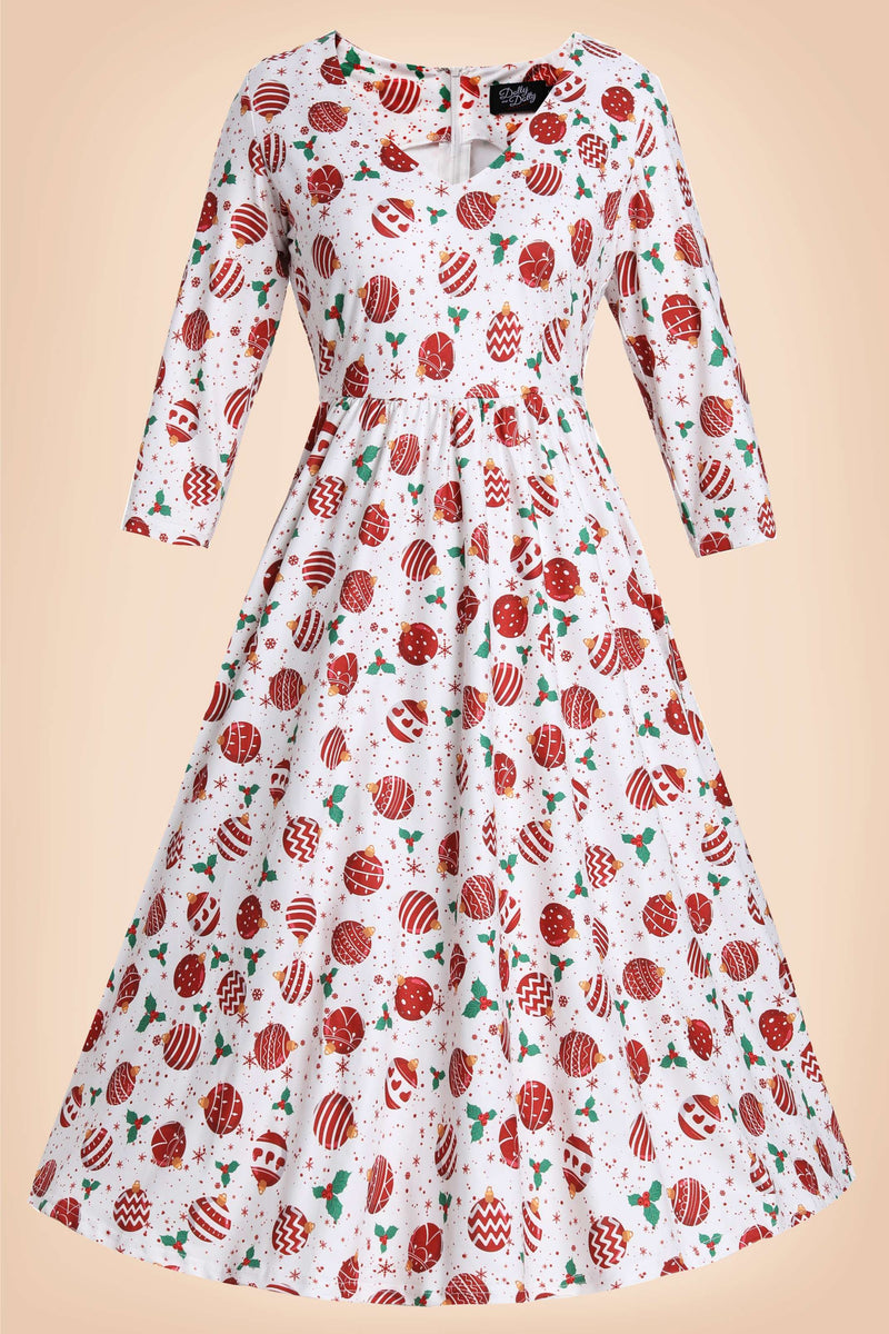 Front view of Billie Red Bauble Long Sleeved Dress