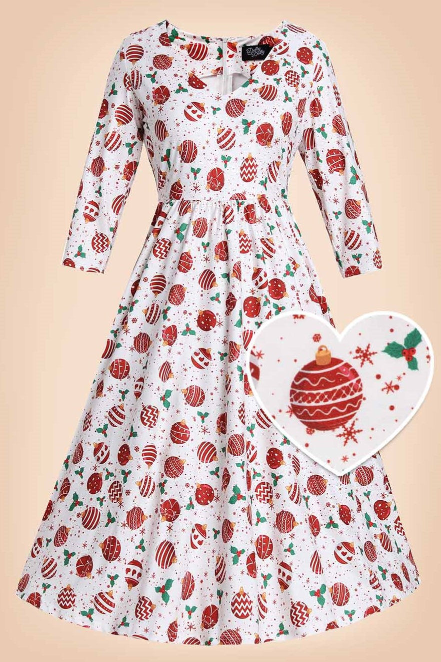 Front view of Billie Red Bauble Long Sleeved Dress